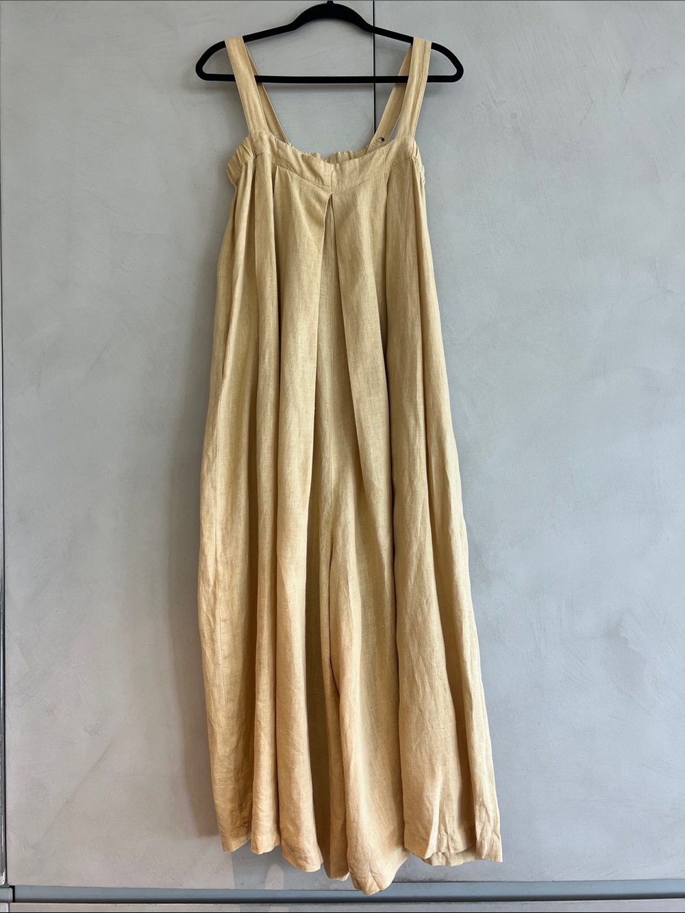 Black Crane Linen Jumpsuit in Pale Yellow